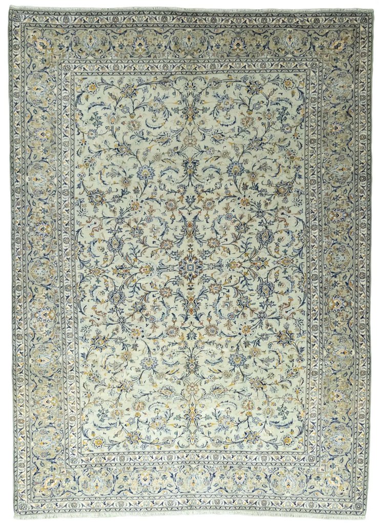 Kashan Tappeto persiano 380 x 270 Verde (Iran) Annodato A Mano