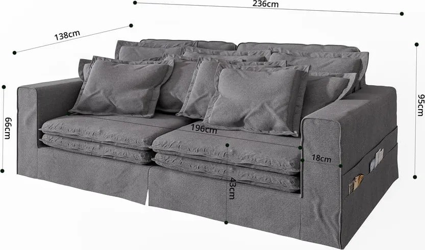 Divano grigio 236 cm Nora – Ropez