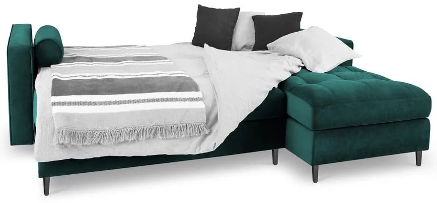 Divano letto angolare in velluto verde petrolio, angolo destro Santo - Milo Casa