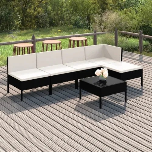 Set Divani da Giardino 6 pz con Cuscini in Polyrattan Nero