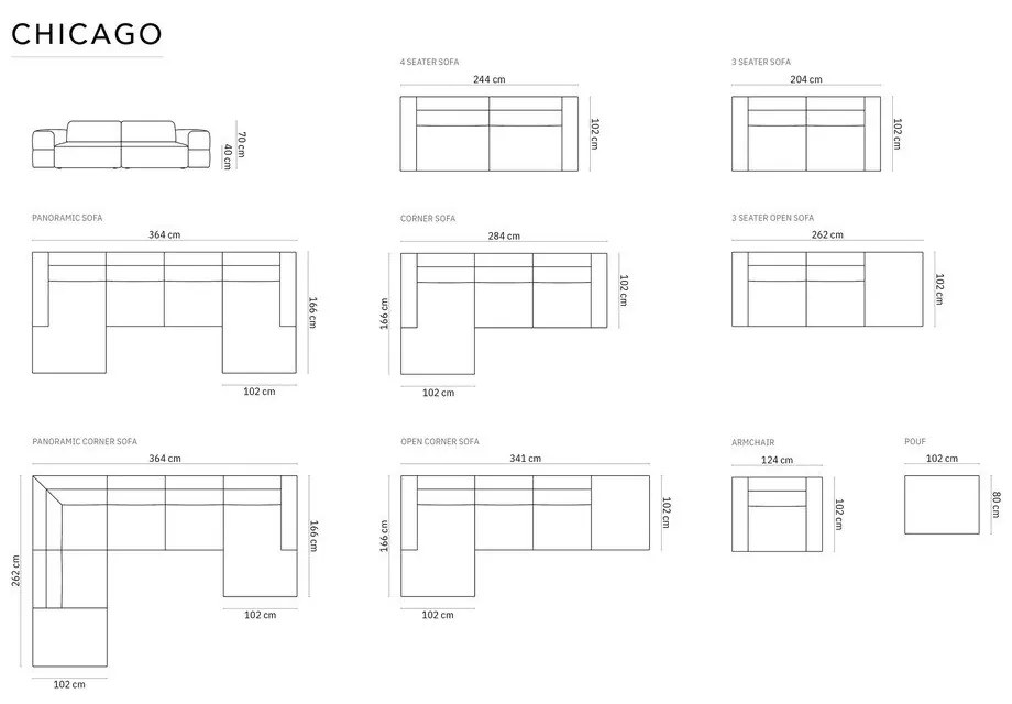 Divano angolare antracite (a U) Chicago - Cosmopolitan Design