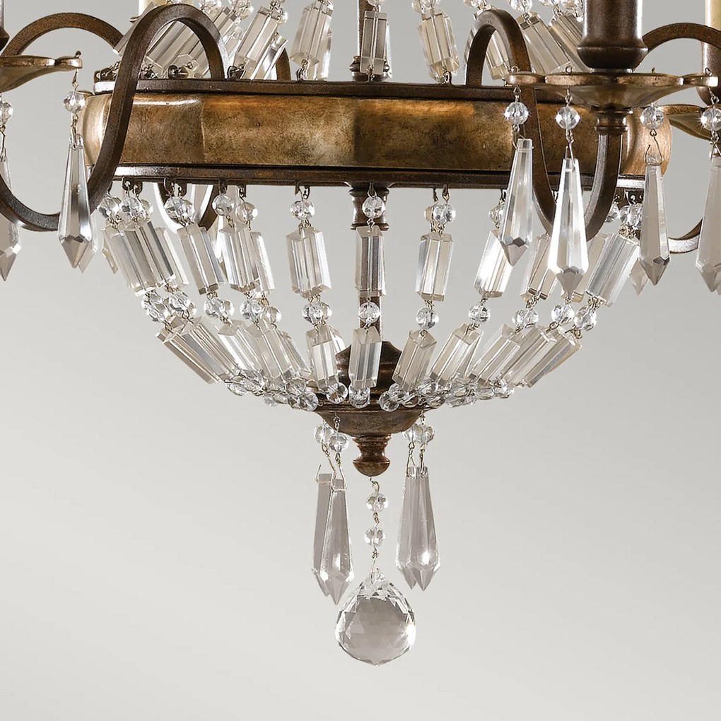 Lampadario Contemporaneo Bellini Acciaio Bronzo Ossidato Cristallo 6 Luci E14