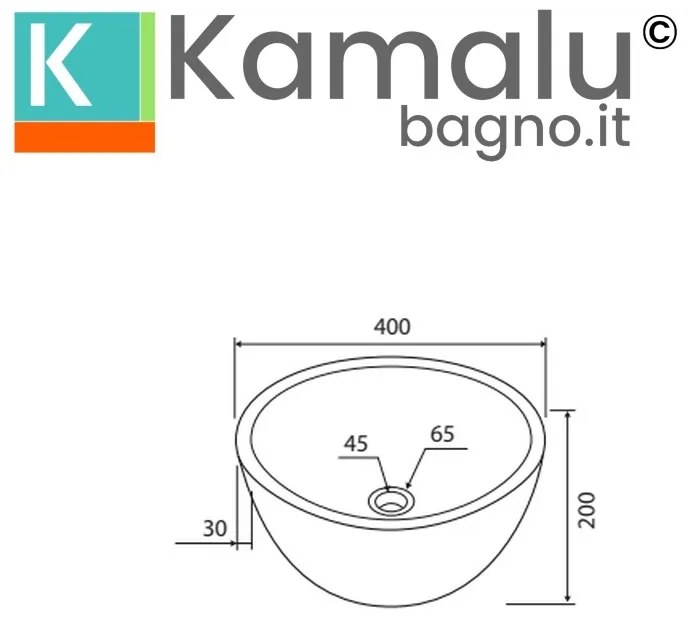 Kamalu - lavabo bagno da appoggio in marmo grigio 40cm | litos-lg40