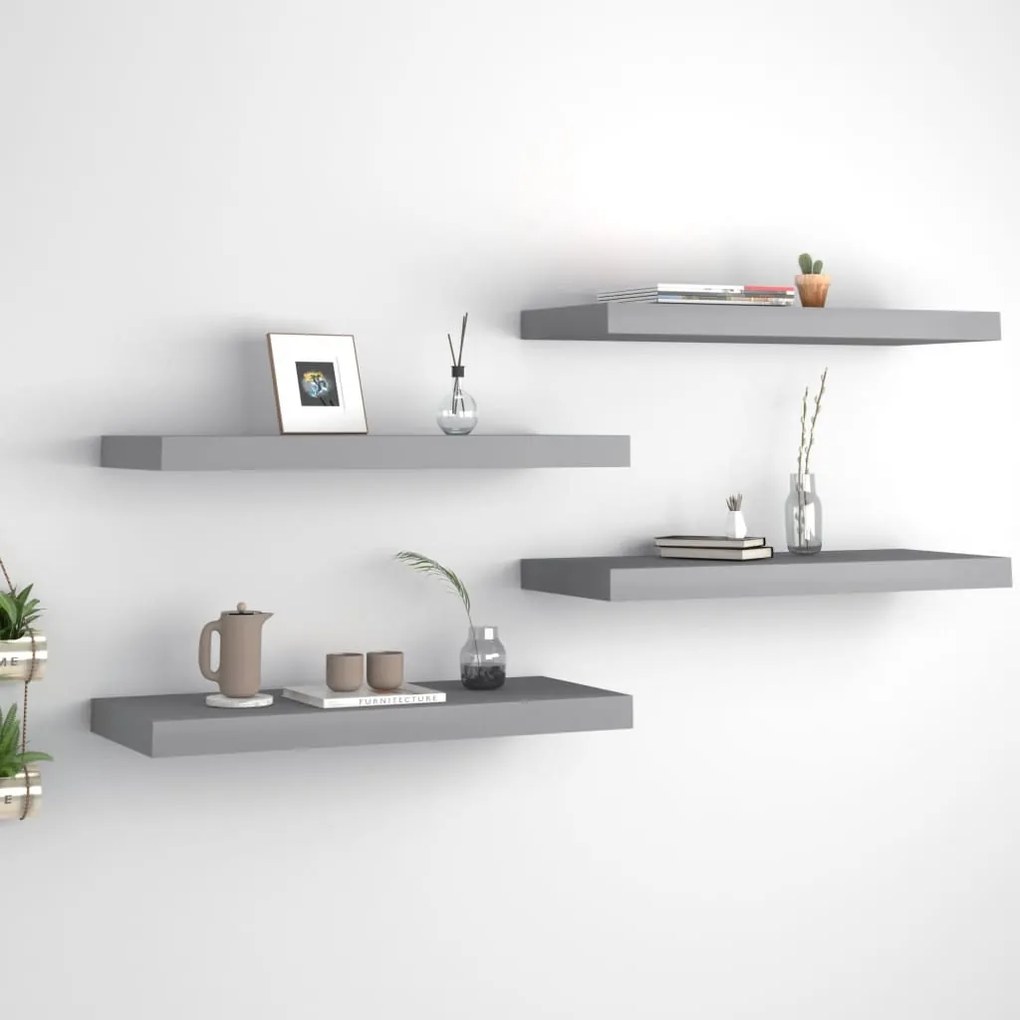 Scaffali A Parete 4 Pz Grigi 60x23,5x3,8 Cm İn Mdf /