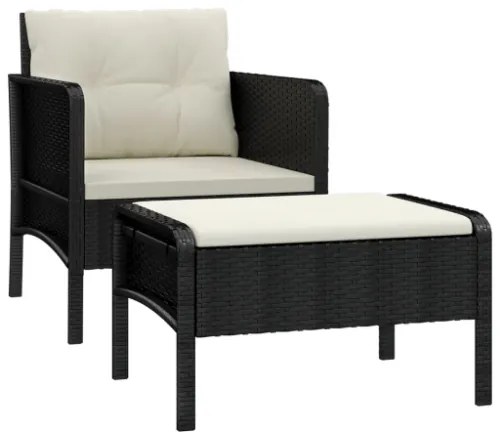 Set da Giardino 2 pz con Cuscini Nero in Polyrattan