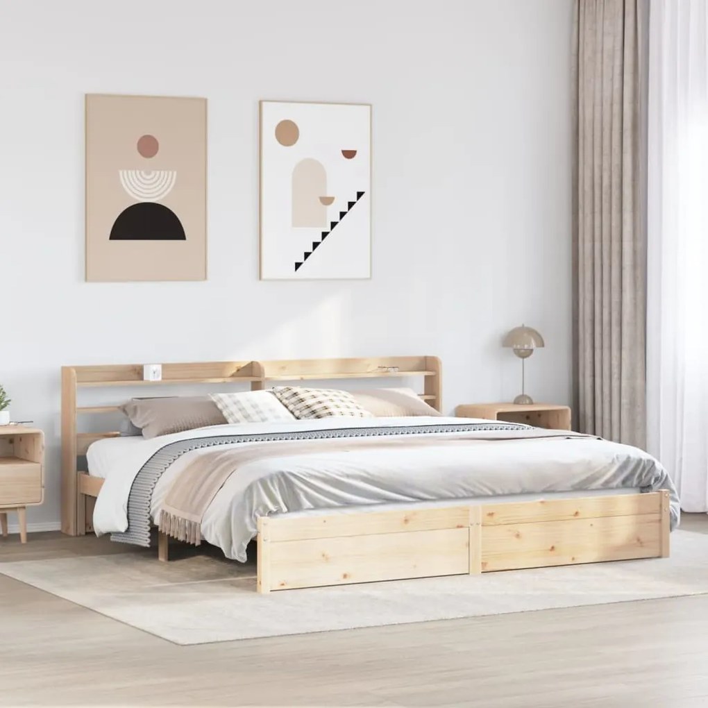 Giroletto Con Testiera 200x200 Cm İn Legno Massello Di Pino /