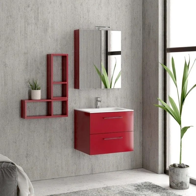 Kamalu - composizione mobile lavabo bagno 60 cm, specchio contenitore e 2 pensili el-60c