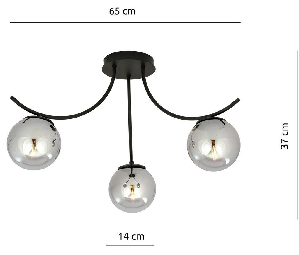 Plafoniera Moderna 3 Luci Coeo In Acciaio Nero E Diffusori In Vetro Fumè