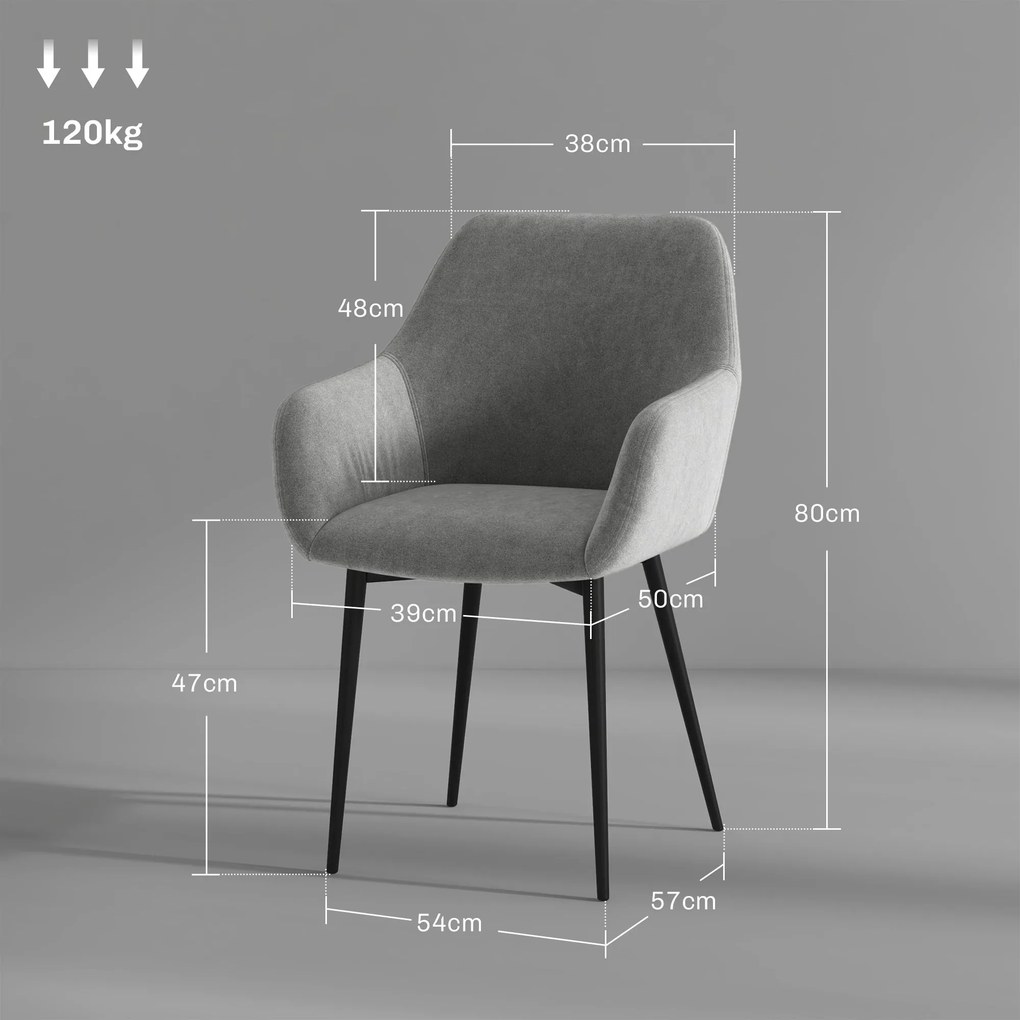 Set 2 Sedie Imbottite Stile Nordico 54x57x80 cm Tessuto Effetto Velluto Grigio Scuro...