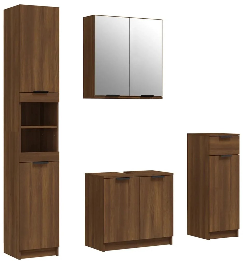 Set mobili da bagno 4 pz rovere marrone in legno multistrato