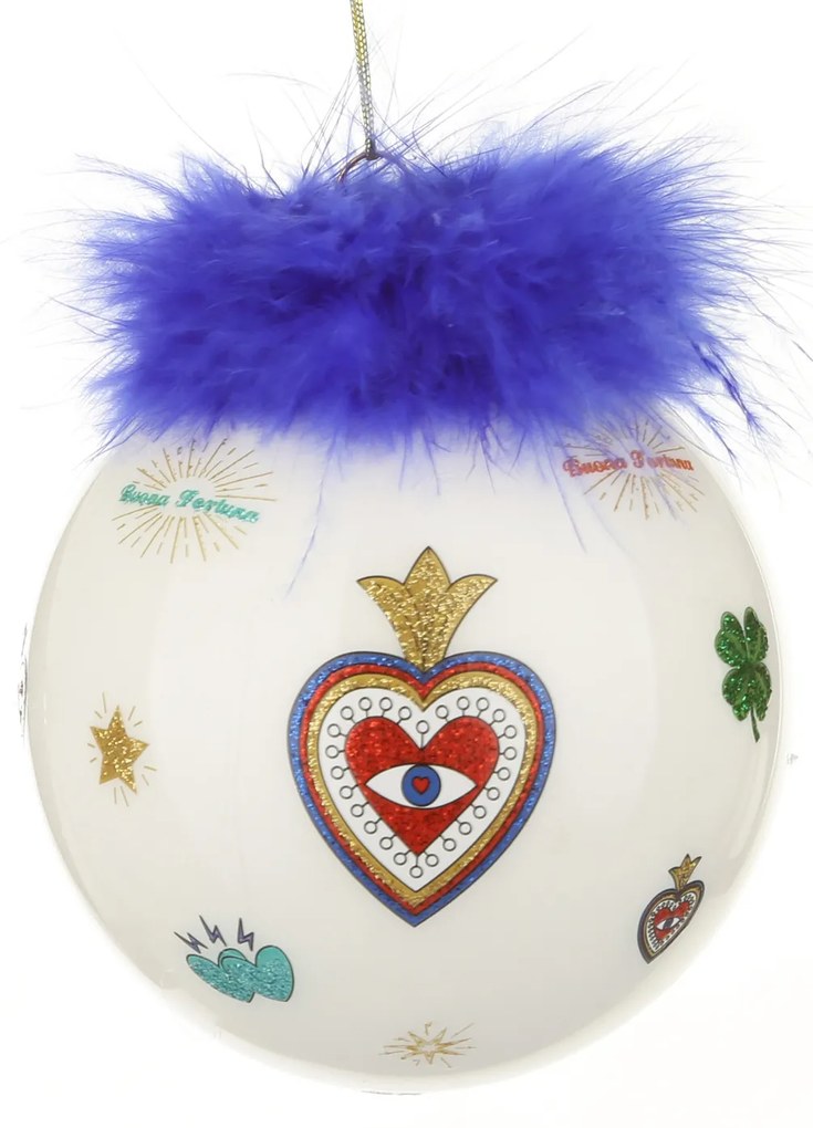 Pallina Natale cuore blu 10 cm Good Luck