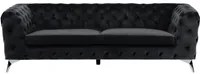 Divano a 3 posti in velluto Nero stile Chesterfield con schienale basso