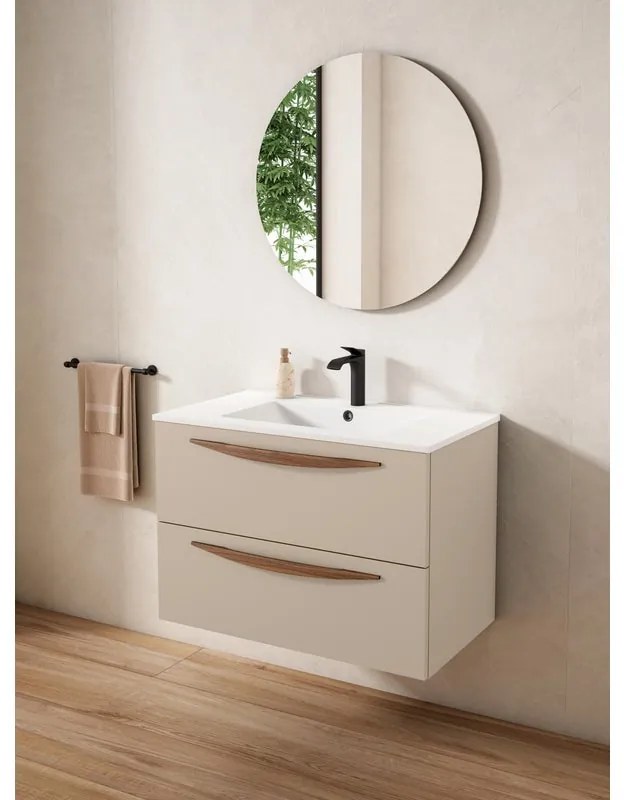 Mobile da bagno sotto lavabo Arco cotone laccato opaco L 80 x H 55 x P 45 cm 2 cassetti, lavabo non incluso