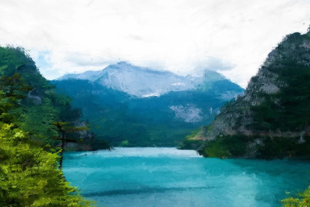 Quadro su tela – Lago di montagna dipinto