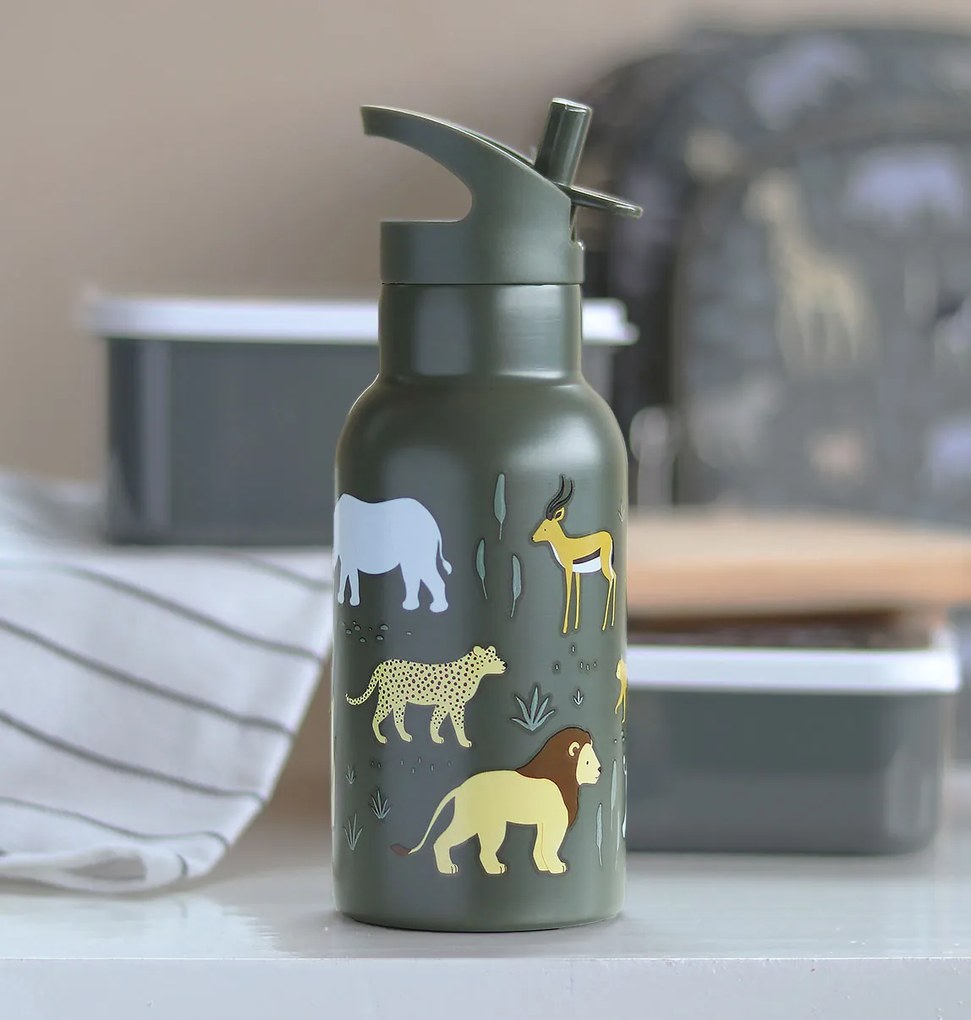 A Little Lovely Company - borraccia in acciaio inox, 350 ml - animali della savana