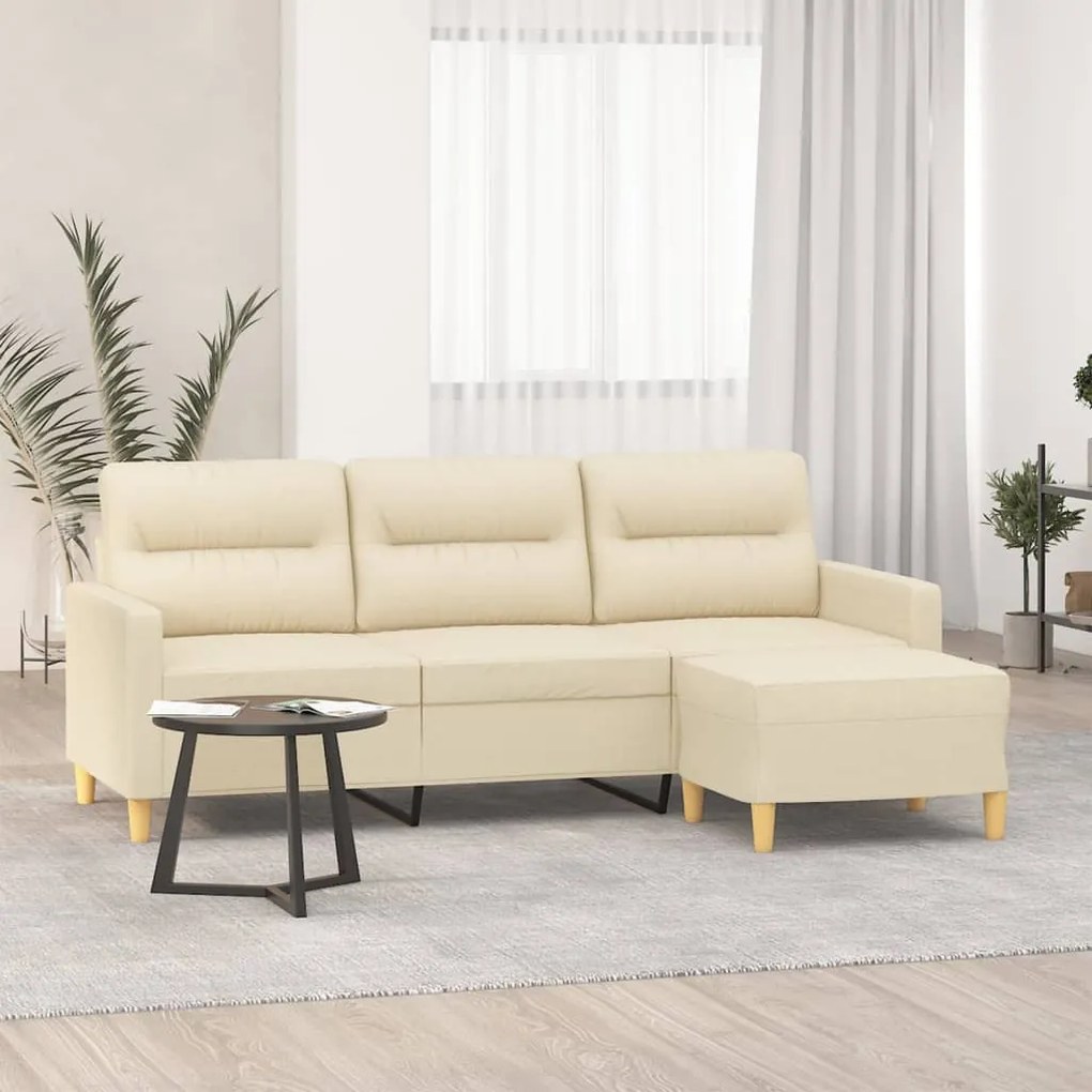 Divano A 3 Posti Con Poggiapiedi Crema 180 Cm İn Tessuto /