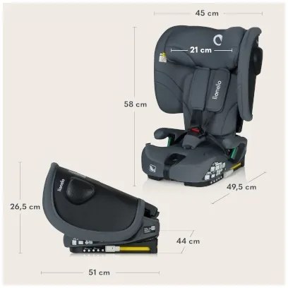 Lionelo - Seggiolino auto pieghevole NELLY i-Size 76-150 cm Grigio Grafite