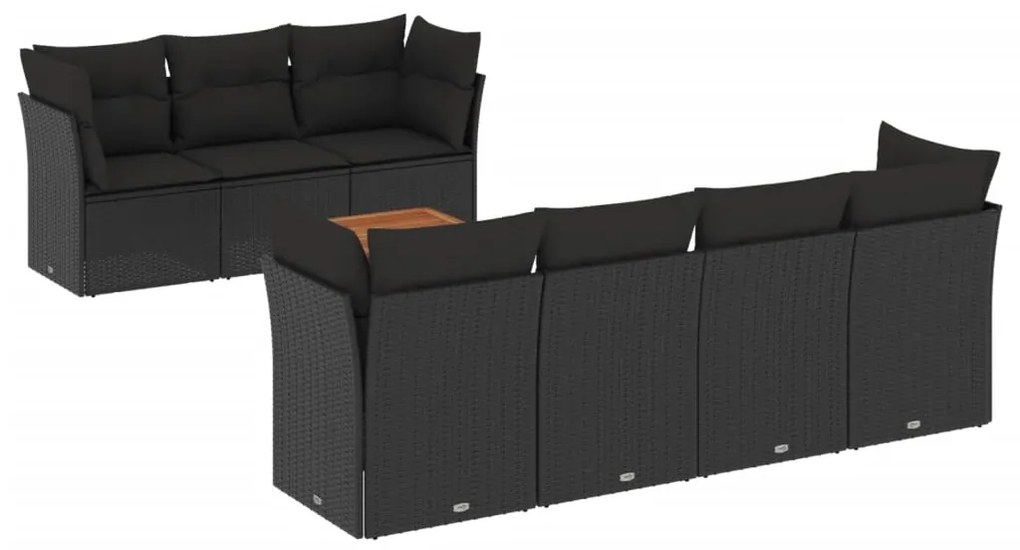 Set divano da giardino 6 pz con cuscini nero in polyrattan