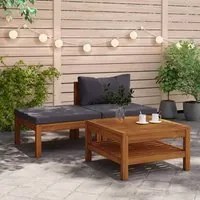 Set Divani Giardino 3 pz con Cuscini Grigio Scuro Legno Acacia cod mxl 76919