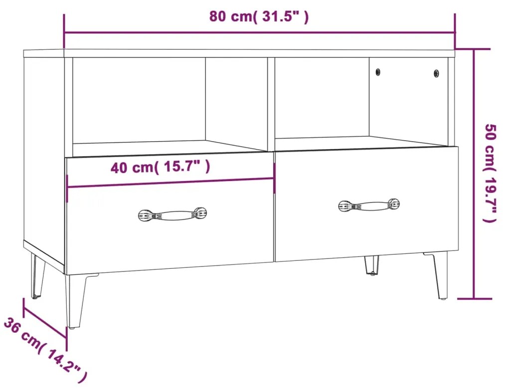 Mobile per TV Grigio Cemento 80x36x50 cm Legno Multistrato