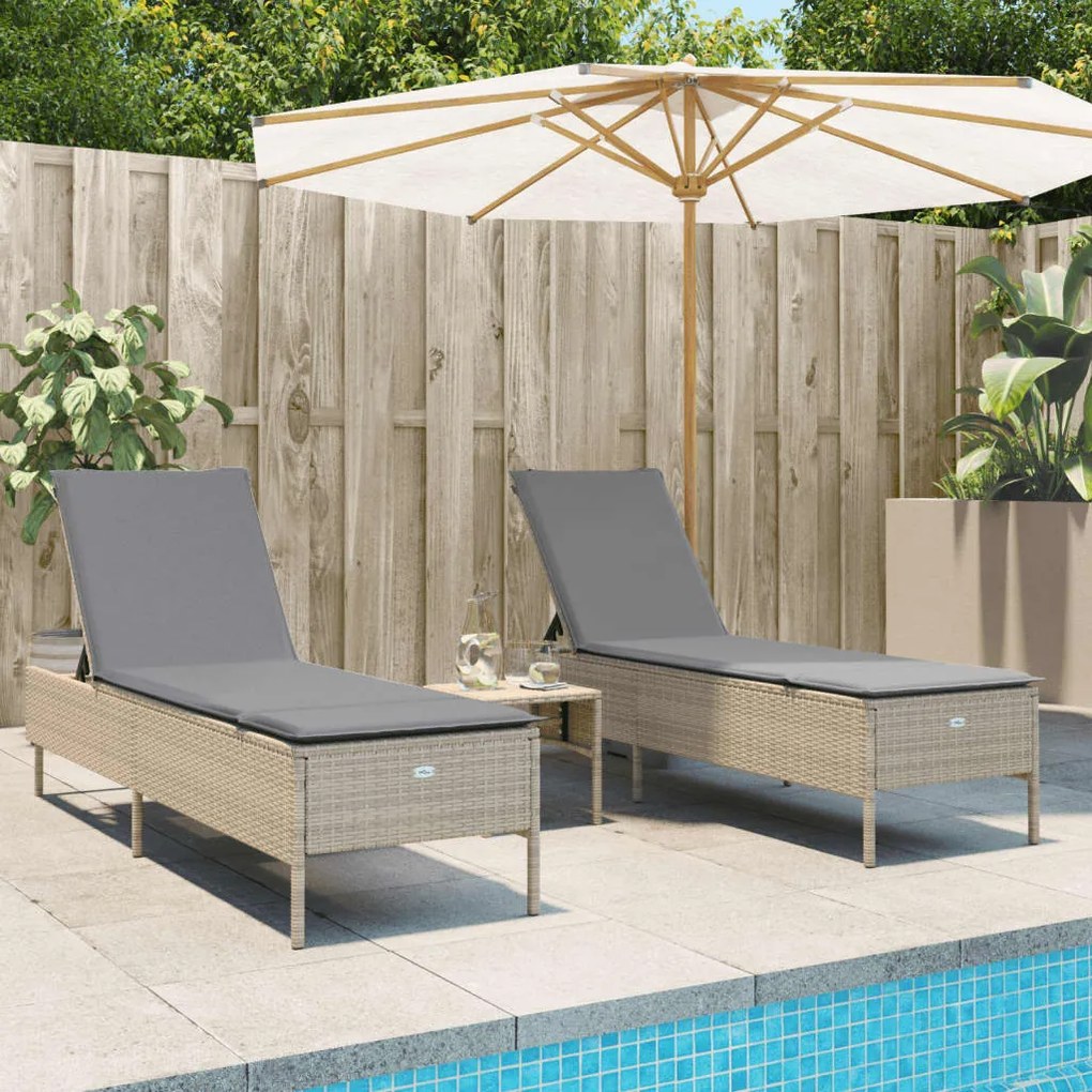 Lettini prendisole 2 pz con cuscini beige in polyrattan