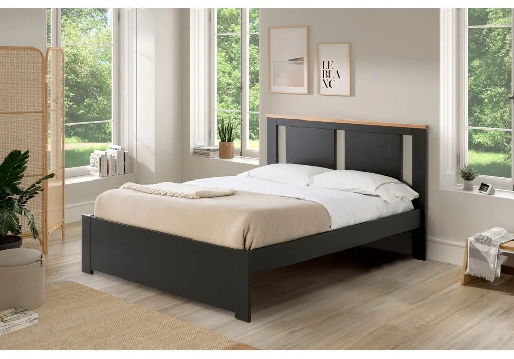 Letto matrimoniale grigio scuro con griglia 140x190 cm Enara - Marckeric