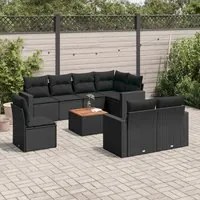 Set Divani da Giardino 9 pz con Cuscini Nero in Polyrattancod mxl 113549