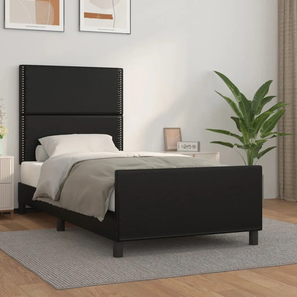 Giroletto Con Testiera Nero 90x200 Cm İn Similpelle /