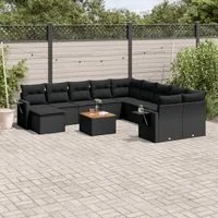 Set Divani da Giardino 14pz con Cuscini in Polyrattan Nero 3257189