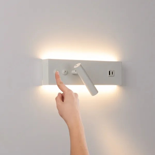 Brilagi-LED Faretto da parete con porta USB NOCTIS LED/3W/230V+LED/9W bianco