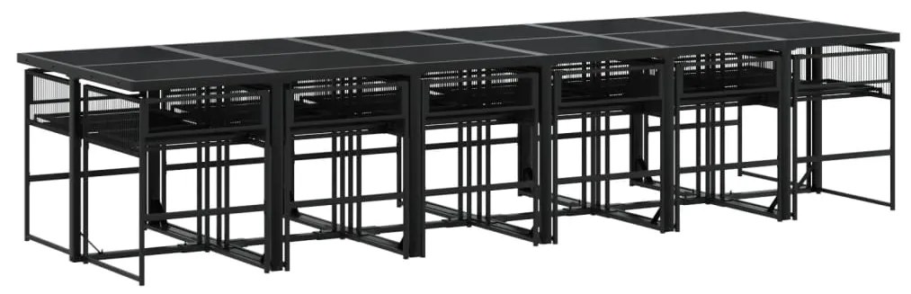 Set da pranzo da giardino 13pz con cuscini nero in polyrattan