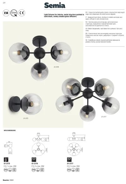 Redo 01-2176 - Lampadario a stelo SEMIA 3xE14/28W/230V nero/fumé