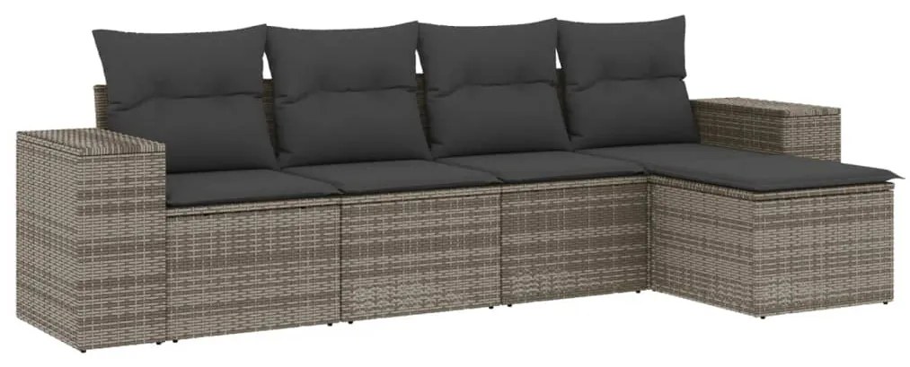 Set divano da giardino 5 pz con cuscini grigio in polyrattan