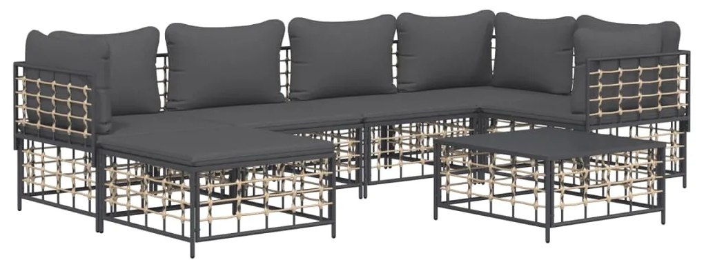 Set divani da giardino 7 pz con cuscini antracite in polyrattan