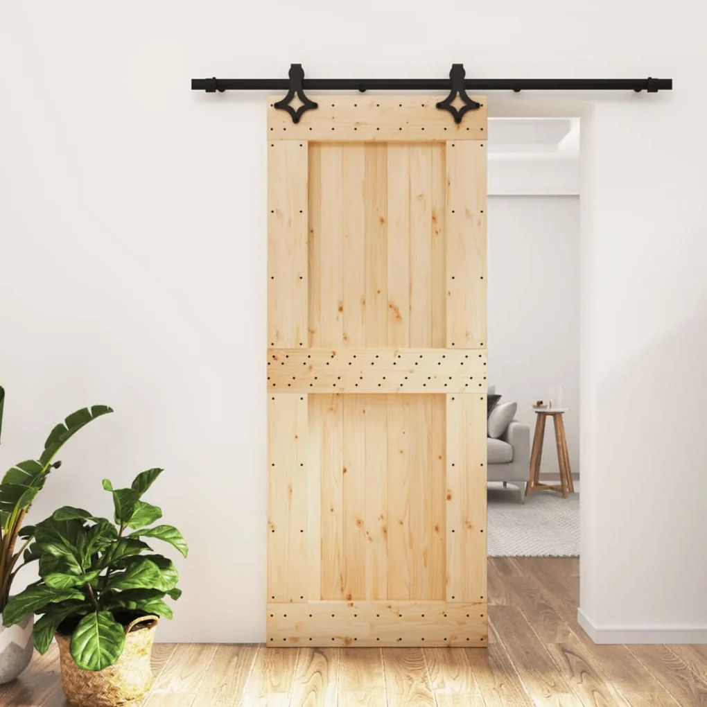Porta Scorrevole Con Set Hardware 85x210 Cm Legno Massello Pino /