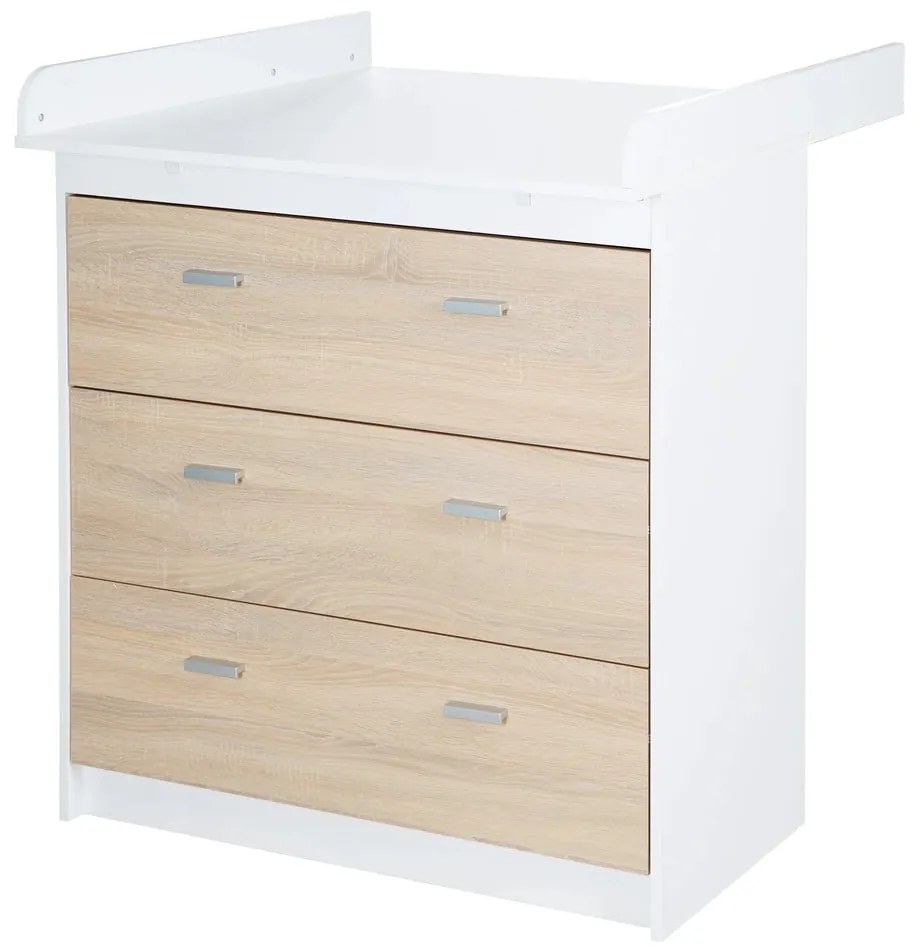 Cassettiera alta per bambini in rovere con fasciatoio in bianco e naturale 89x98 cm Gabriella - Roba