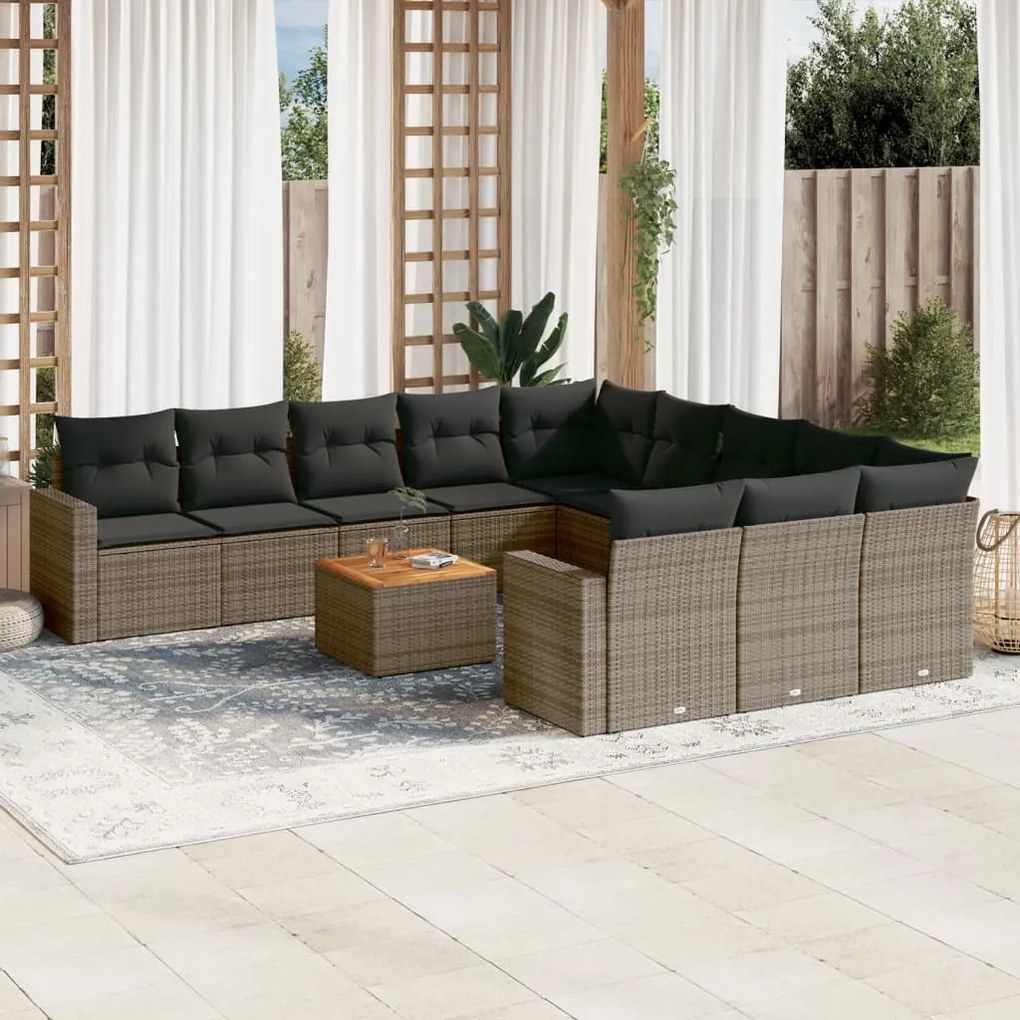 Set divani da giardino 12 pz con cuscini grigio in polyrattan