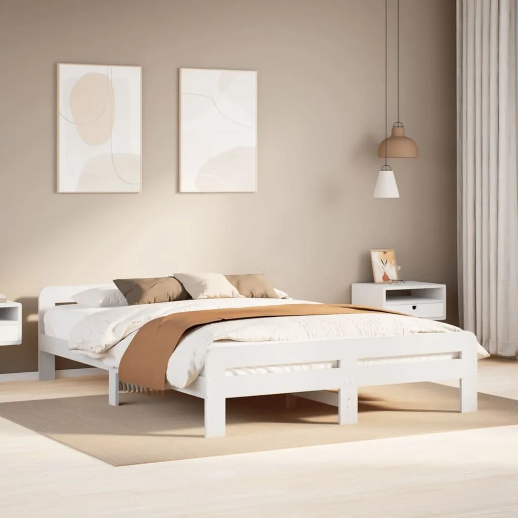 Letto Senza Materasso Bianco 140x200 Cm Legno Massello Di Pino /
