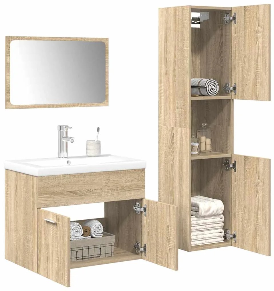 Set Mobili Da Bagno 4 Pz Rovere Sonoma İn Legno Multistrato /