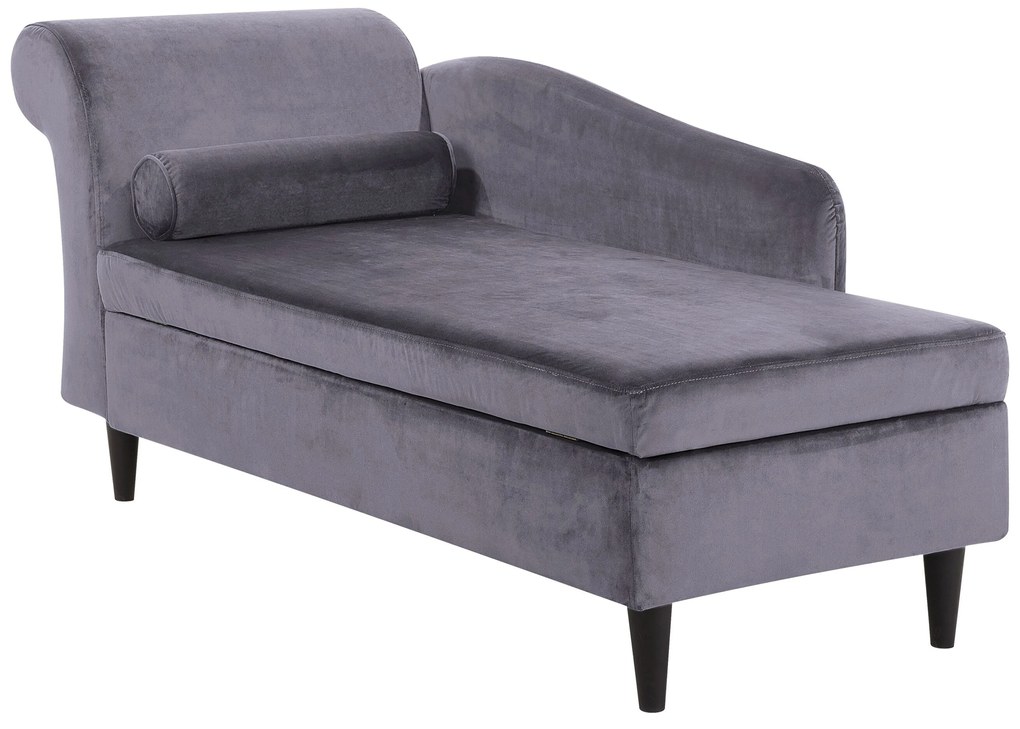 Chaise longue velluto grigio scuro e legno scuro sinistra LUIRO Beliani
