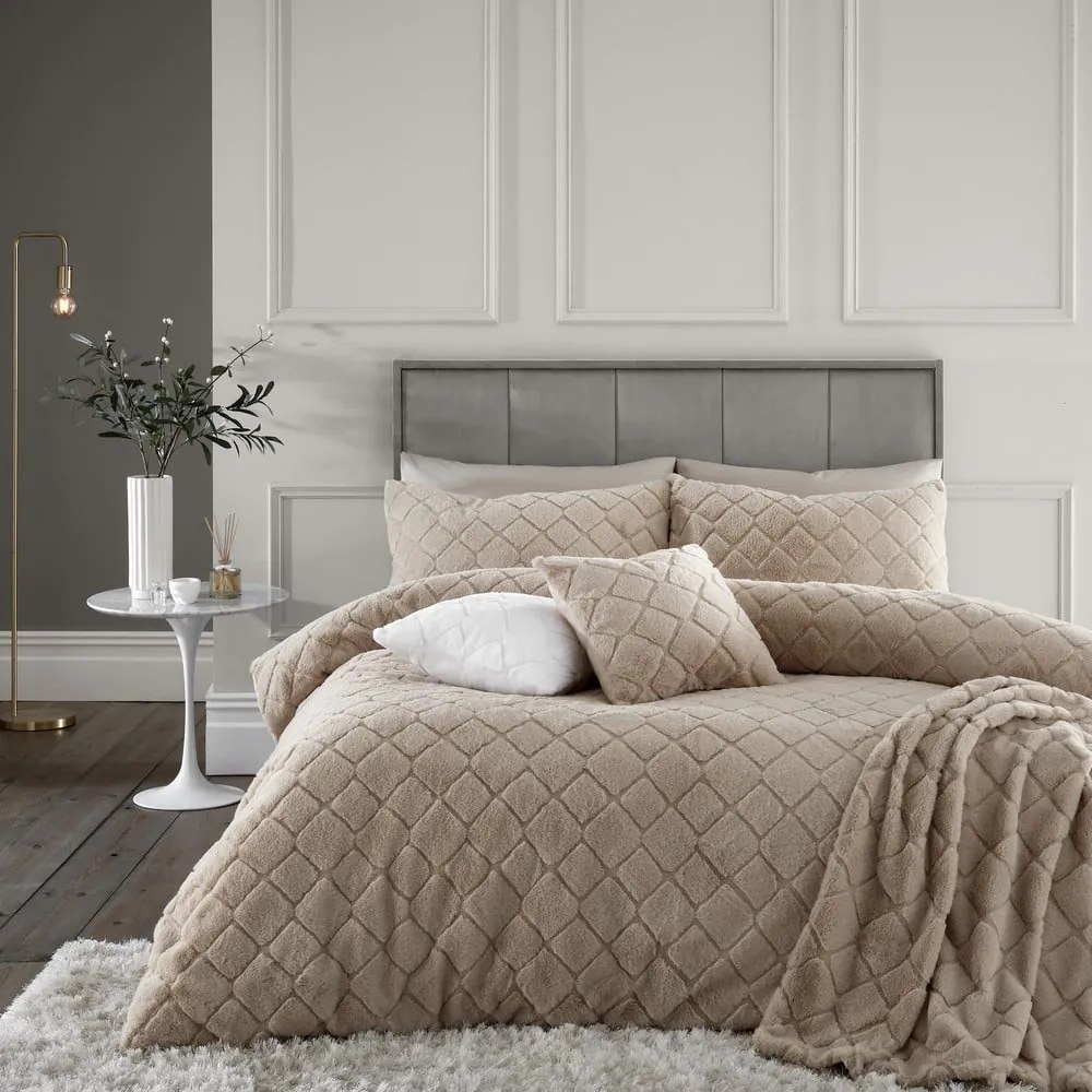 Biancheria da letto matrimoniale in micropile beige 200x200 cm Cosy Diamond - Catherine Lansfield