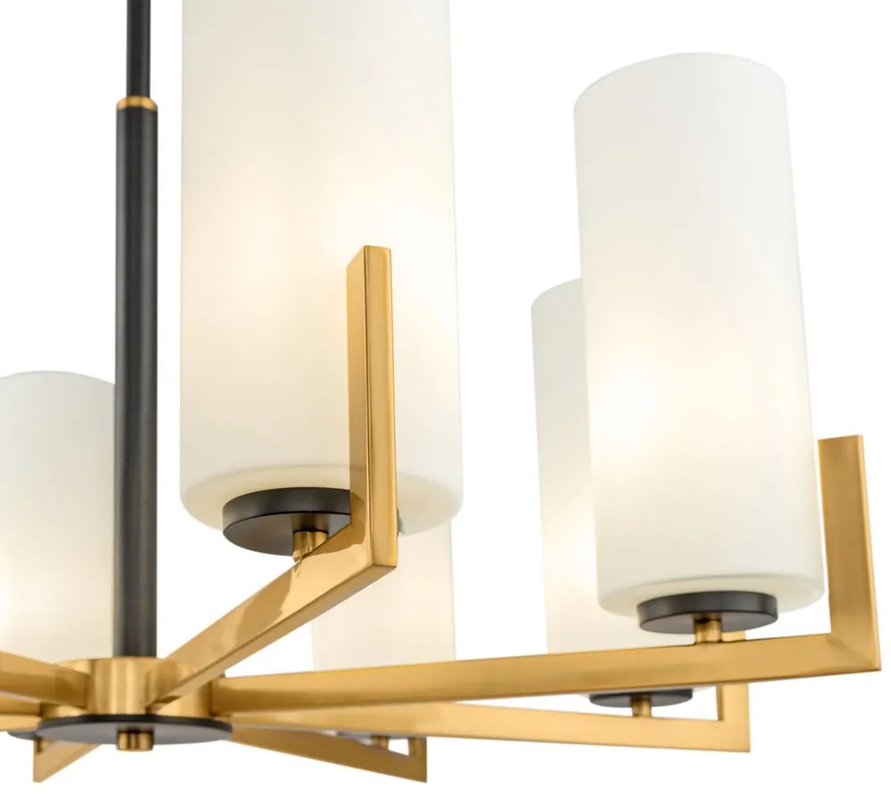 Lampadario Contermporaneo Fortano 8 Luci Metallo Ottone Diffusori Vetro Bianchi