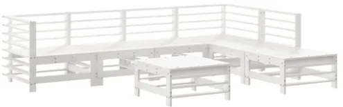 Set Salotto da Giardino 7 pz Bianco in Legno Massello di Pino