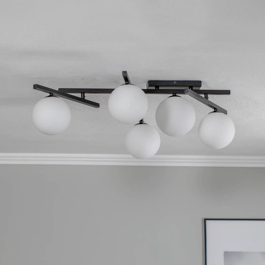 EMIBIG LIGHTING Plafoniere Smart, nero/opale, a 5 luci