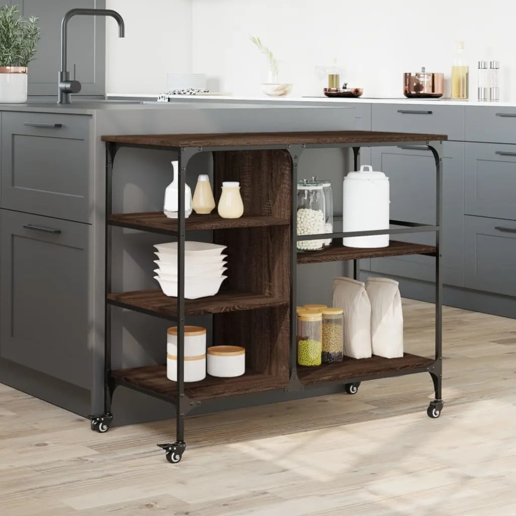 Carrello cucina rovere marrone 100x45x89,5 cm legno multistrato