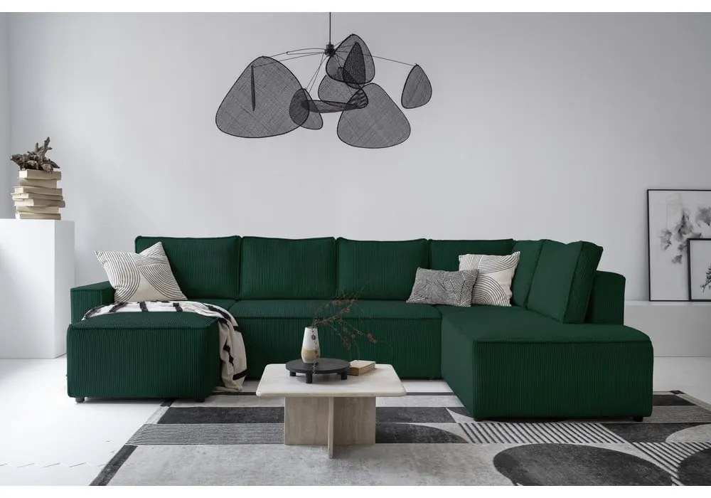 Divano letto angolare in velluto a coste verde scuro Brave Dave - Miuform