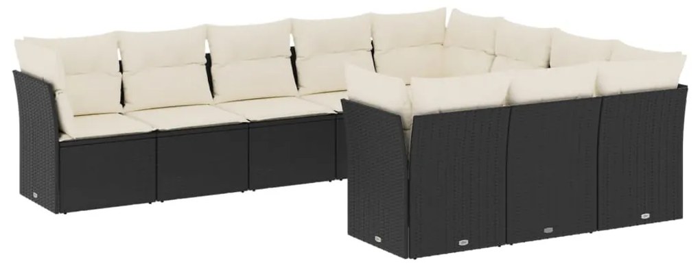 Set Divani da Giardino 10pz con Cuscini in Polyrattan Nero