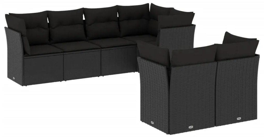 Set divani da giardino con cuscini 7pz nero polyrattan