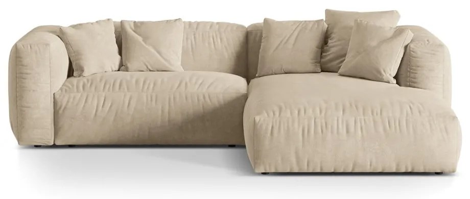 Divano angolare componibile beige (con penisola a destra/con chaise lounge) con rivestimento in velluto Martina – Micadoni