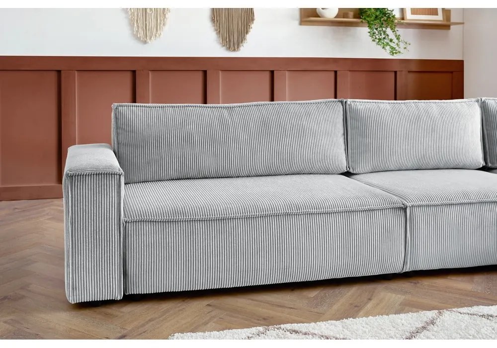 Divano angolare in velluto a coste grigio chiaro, angolo destro Nihad modular - Bobochic Paris